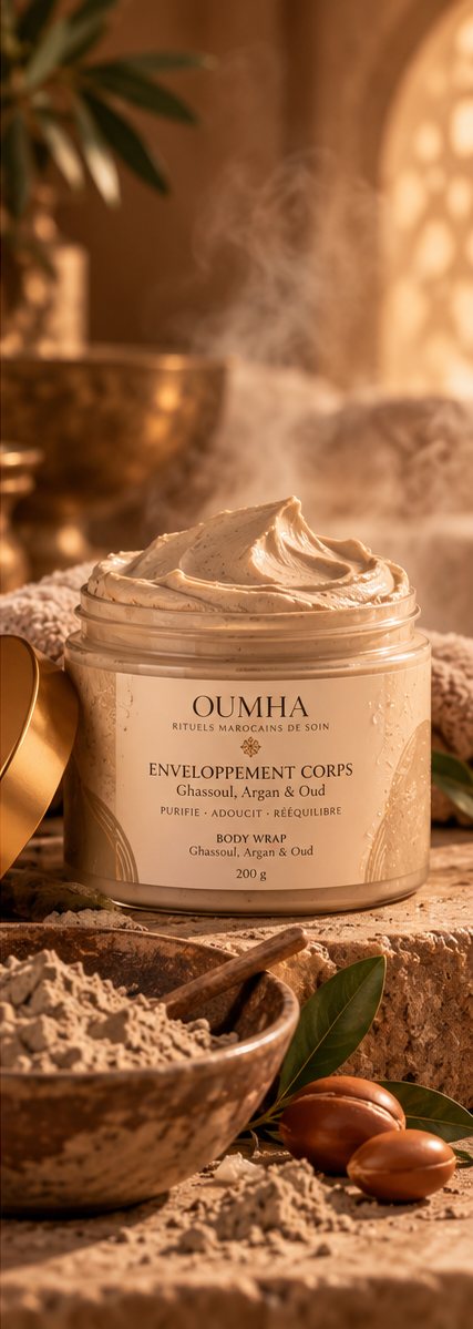 Enveloppement corps Ghassoul, Argan et Oud 200 g, crème claire